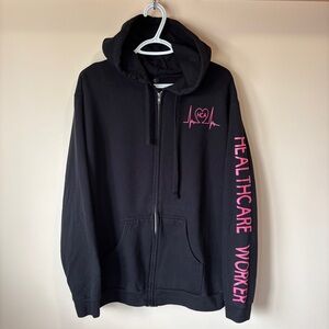 Deluxe Women’s “Essential Healthcare Worker (HCA)” Black & Pink Zip-Up Hoodie